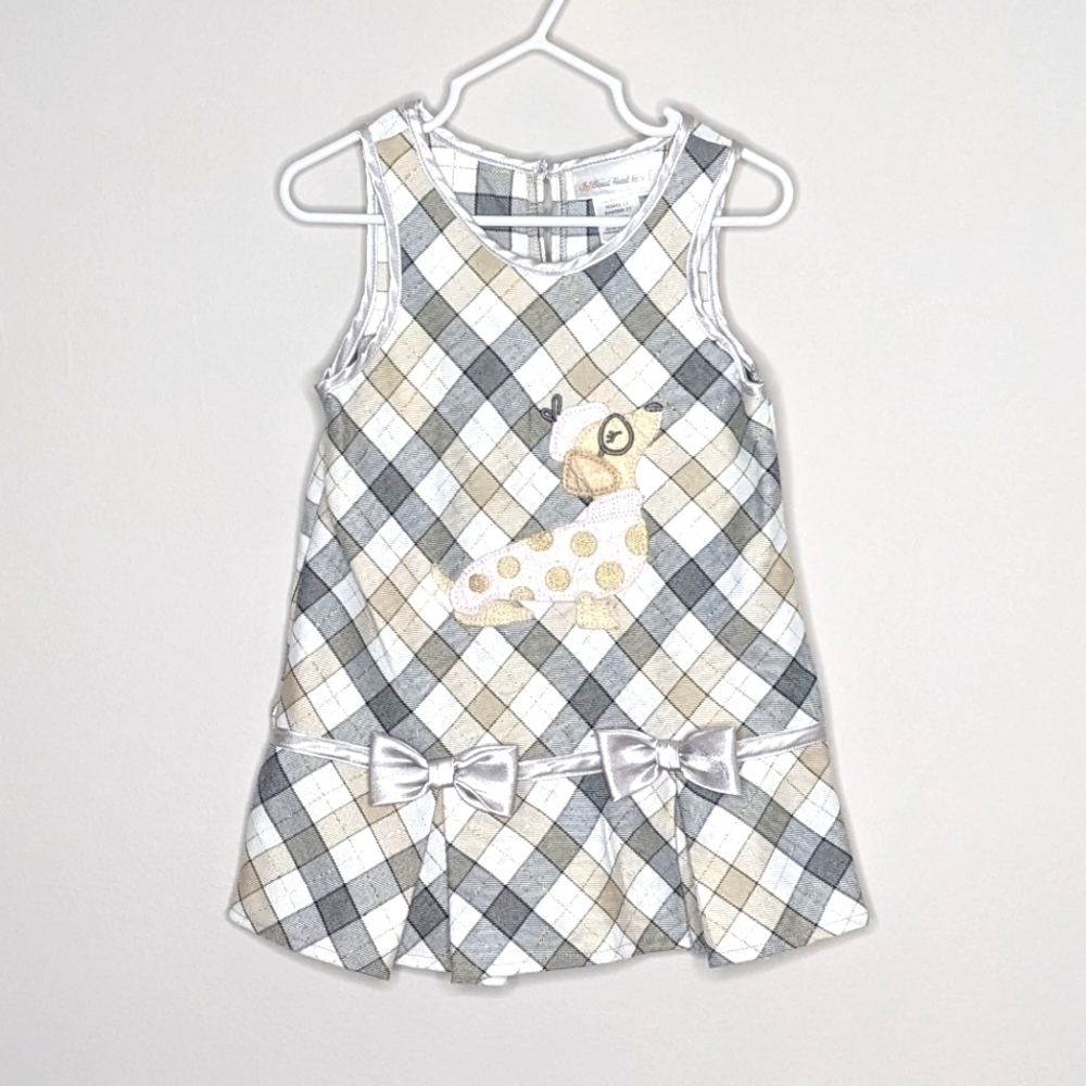 Sweet Heart Rose Plaid Paris French Dog Applique Dress 2T